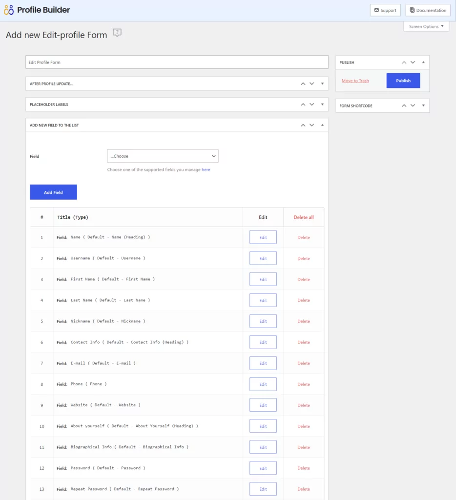 Control edit profile form