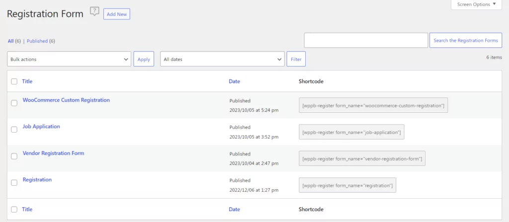 Multiple registration forms