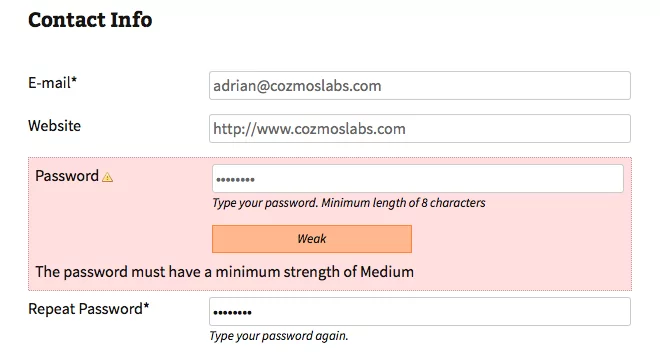 Enforcing the minimum password strength and length on the front-end Edit Profile page.