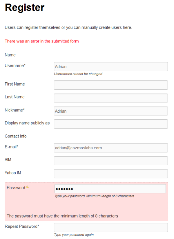 Enforcing a minimum password length on the front-end registration form