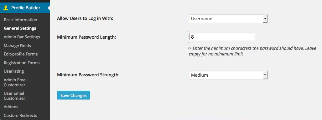 Setting a minimum password length and strength with Profile Builder