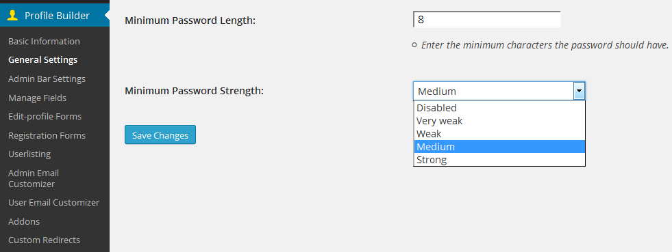 Setting a minimum password strength with Profile Builder