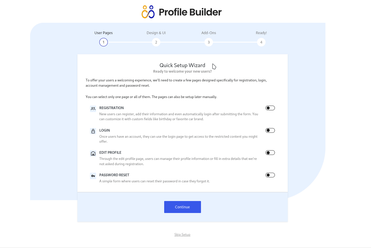 Profile Builder Setup Wizard example