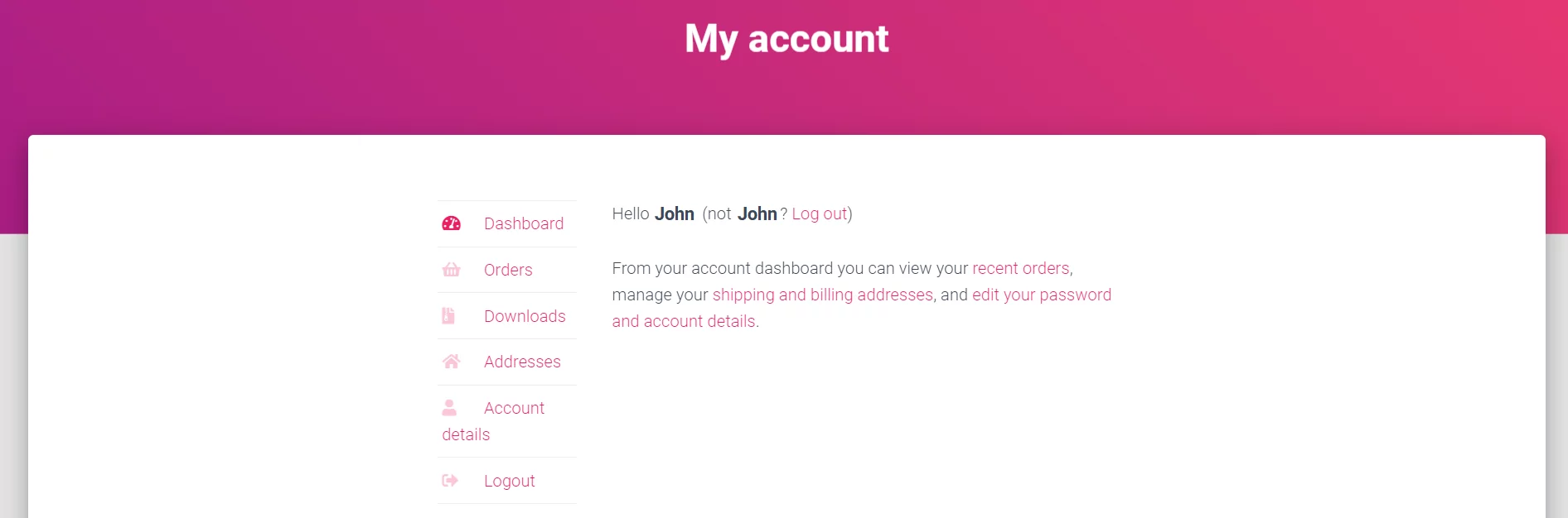 My account page redirects to Edit profile