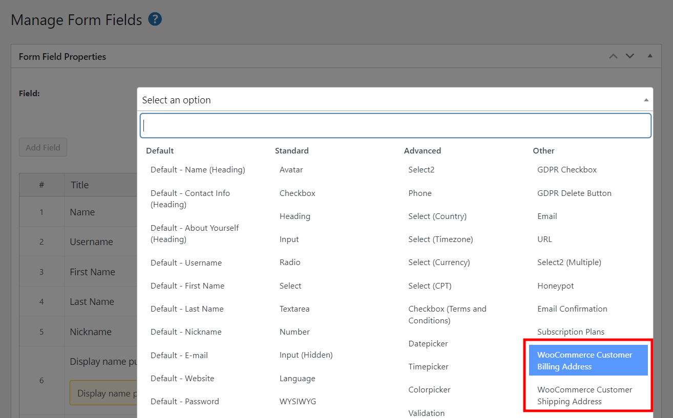 Manage WooCommerce Customer Fields on account page