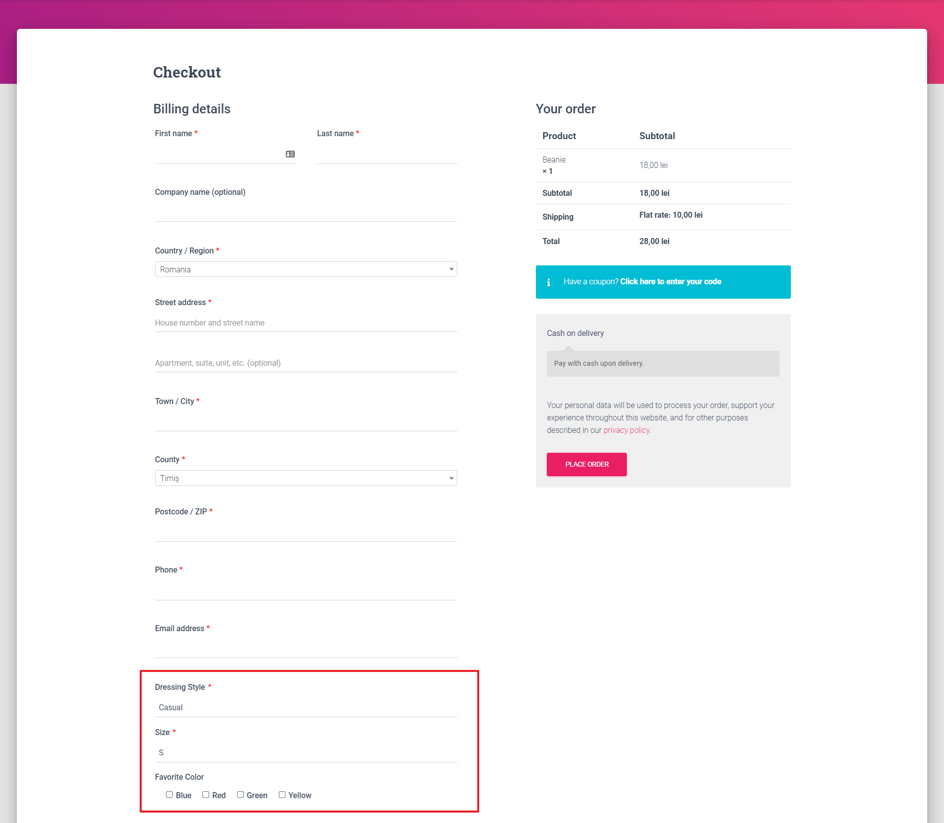 Custom Fields added with Profile Builder to the WooCommerce Checkout page