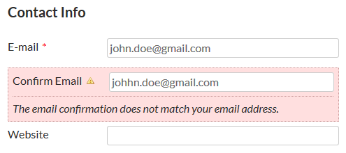 Confirm Email Error on the front-end Register form.