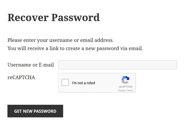 Displaying reCAPTCHA  on the front-end Recover Password form