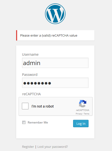 reCAPTCHA error on the back-end WordPress Login form