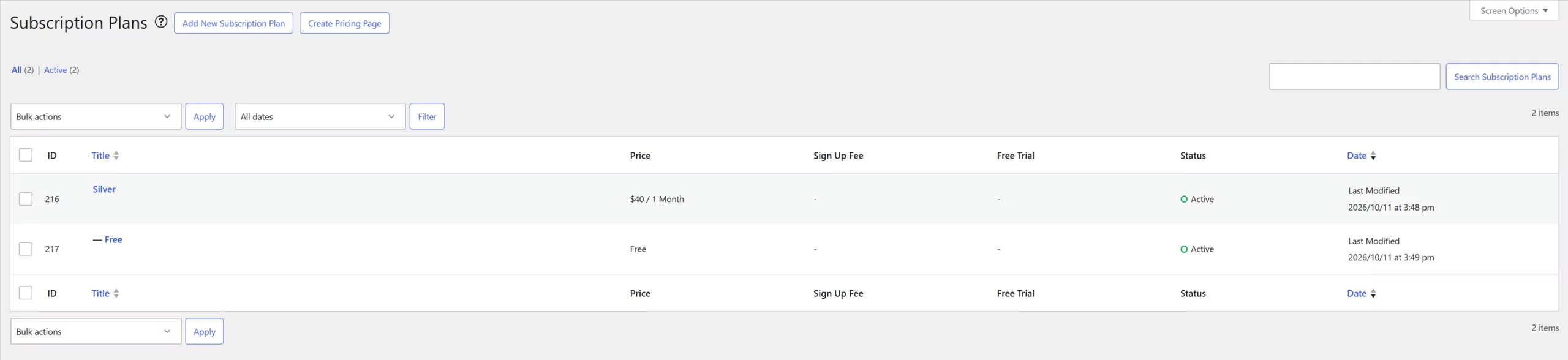 Creating an downgrade subscription plan
