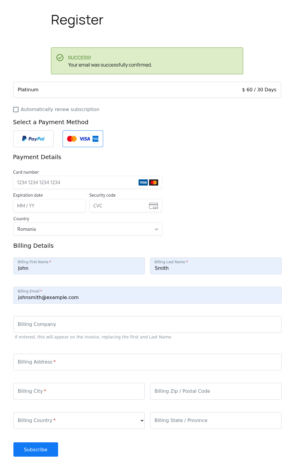 email confirmation redirect to payment page image