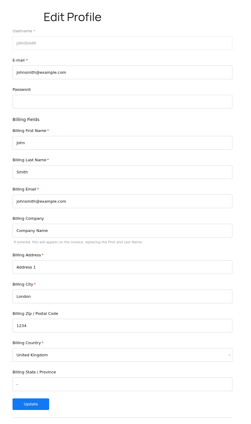 PB Edit Profile Form with Billing Fields