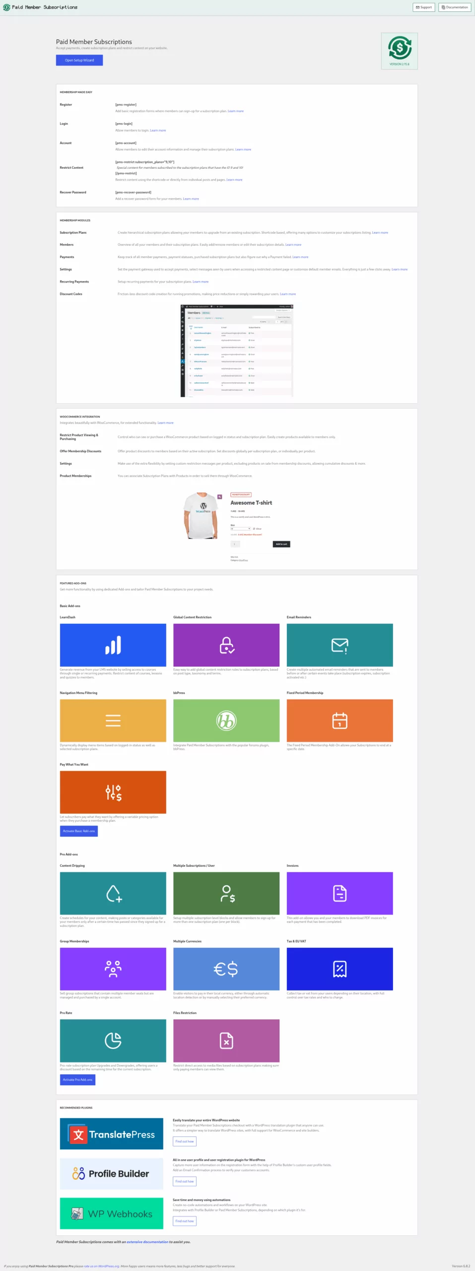 paid member subscriptions basic information page