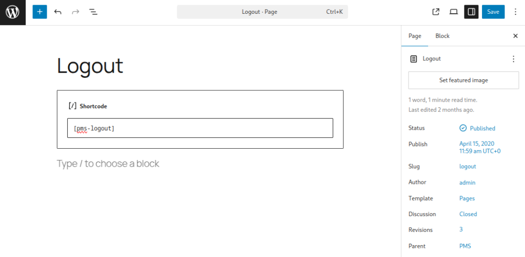 Logout shortcode