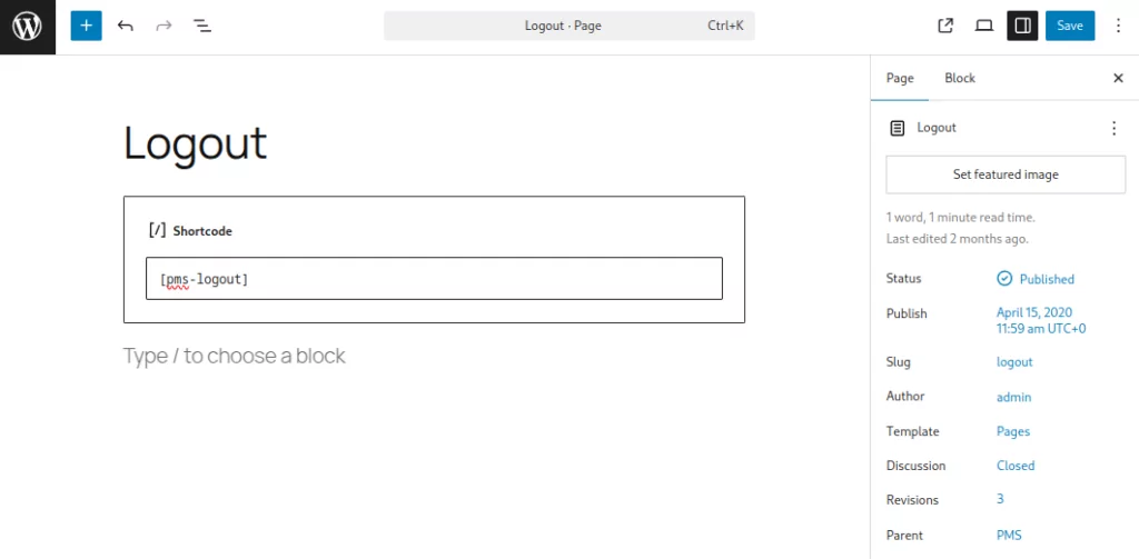 Logout shortcode