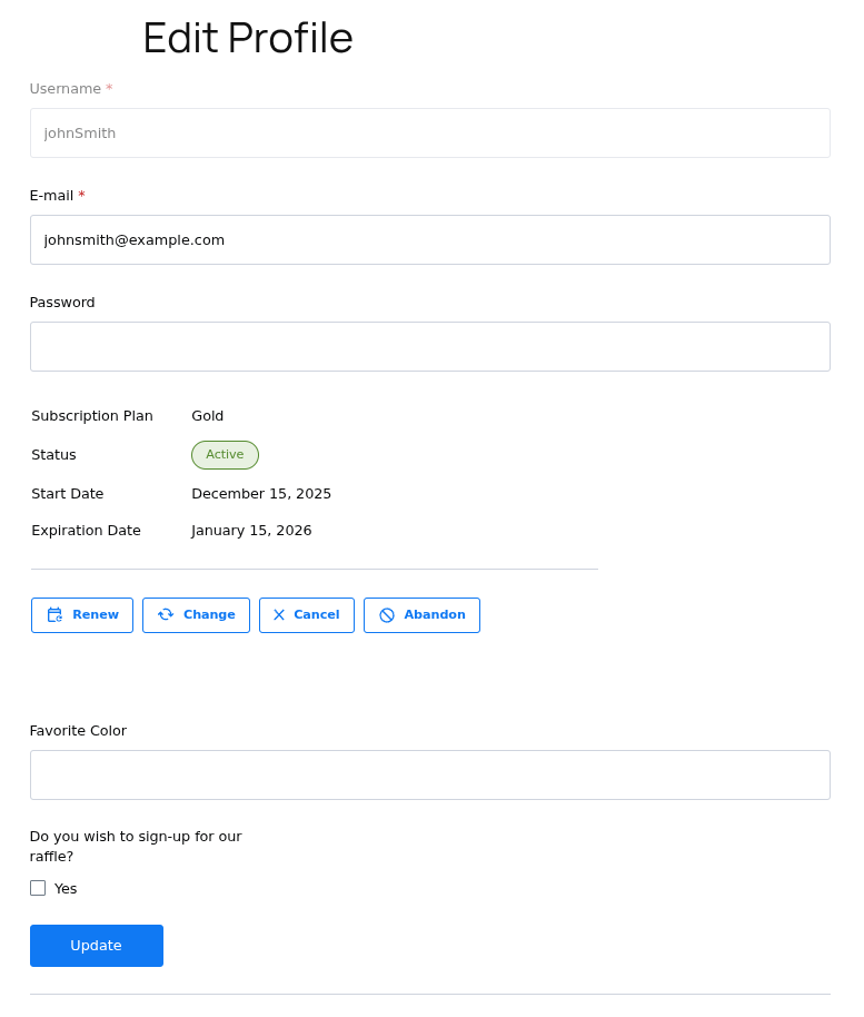 profile builder edit profile with subscription plans
