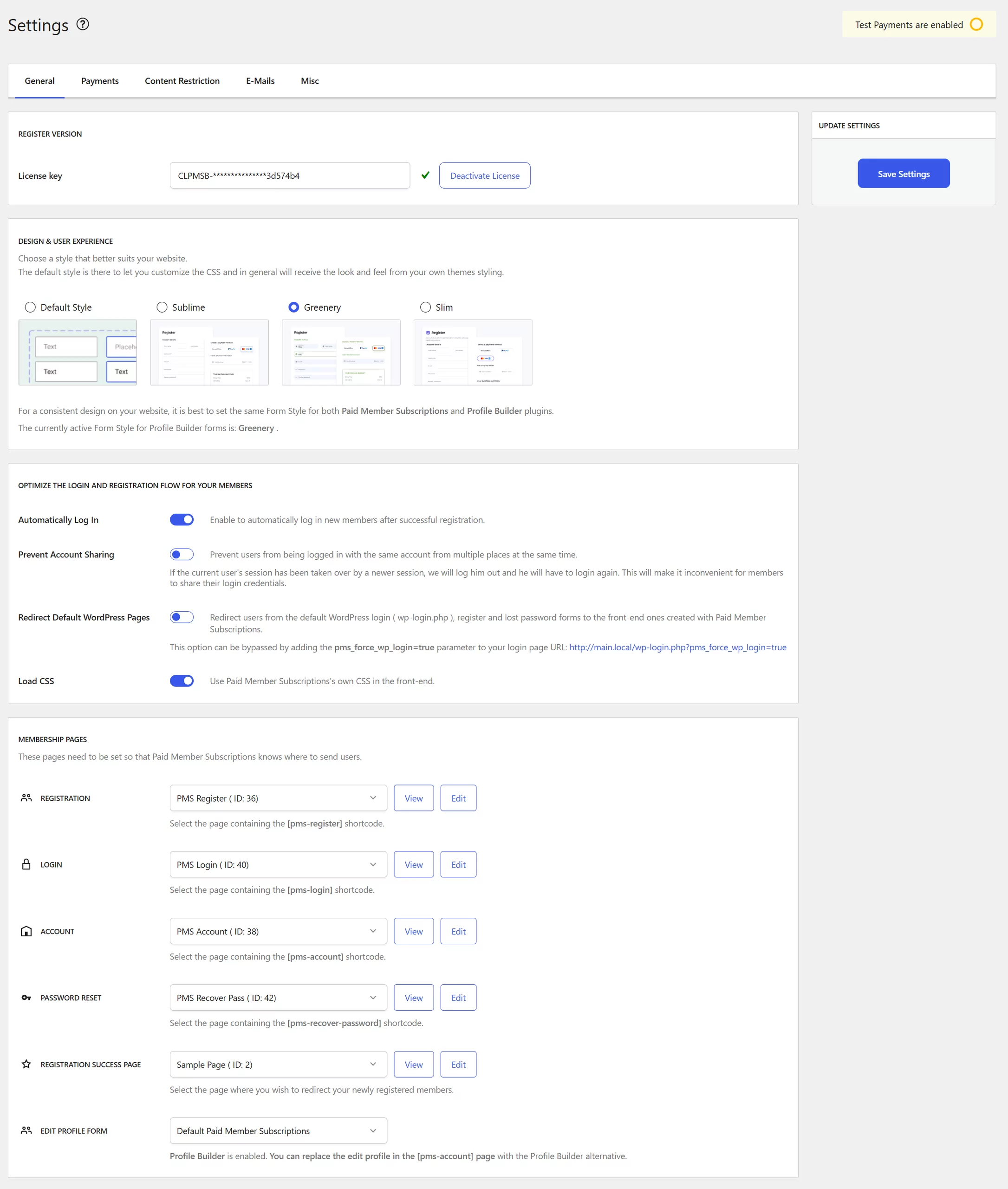 General settings