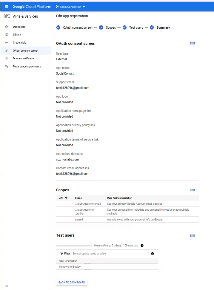 Profile Builder Pro – Social Connect – Google Developers Console – OAuth_consent_screen_4 létrehozása
