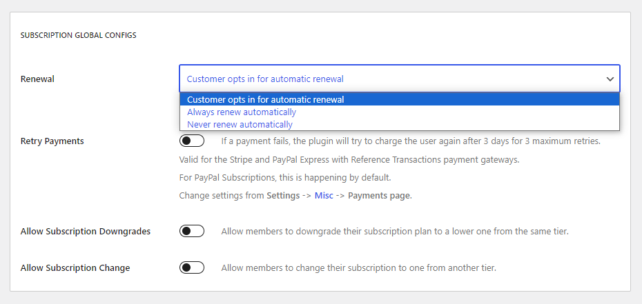 renewal options for subscription plans