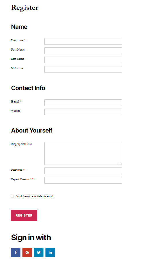 Profile Builder Pro - Social Connect - General Settings - Register Form