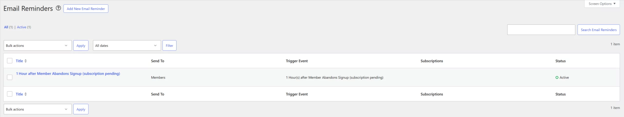 Managing the existing email reminders