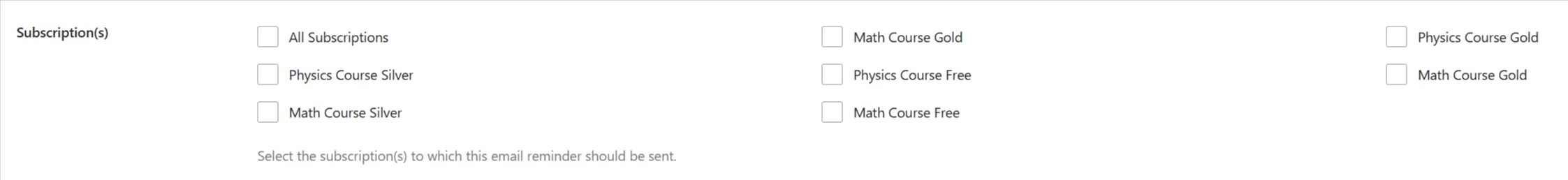 Email Reminders - Subscription plan