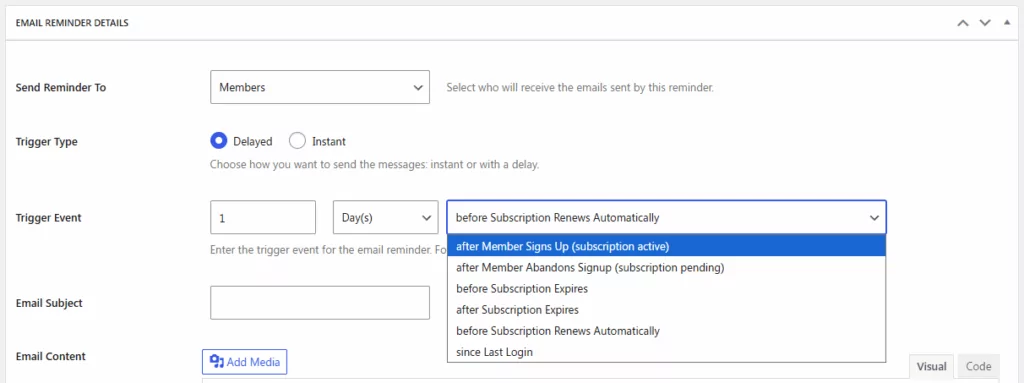Types of Membership Email Reminders
