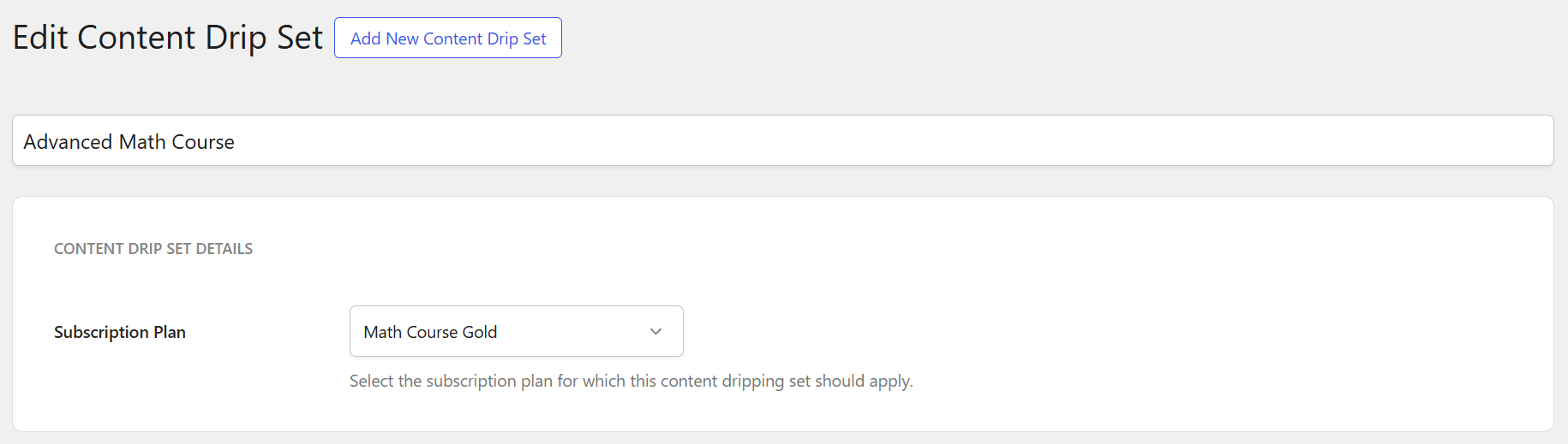 Content Drip Set Details