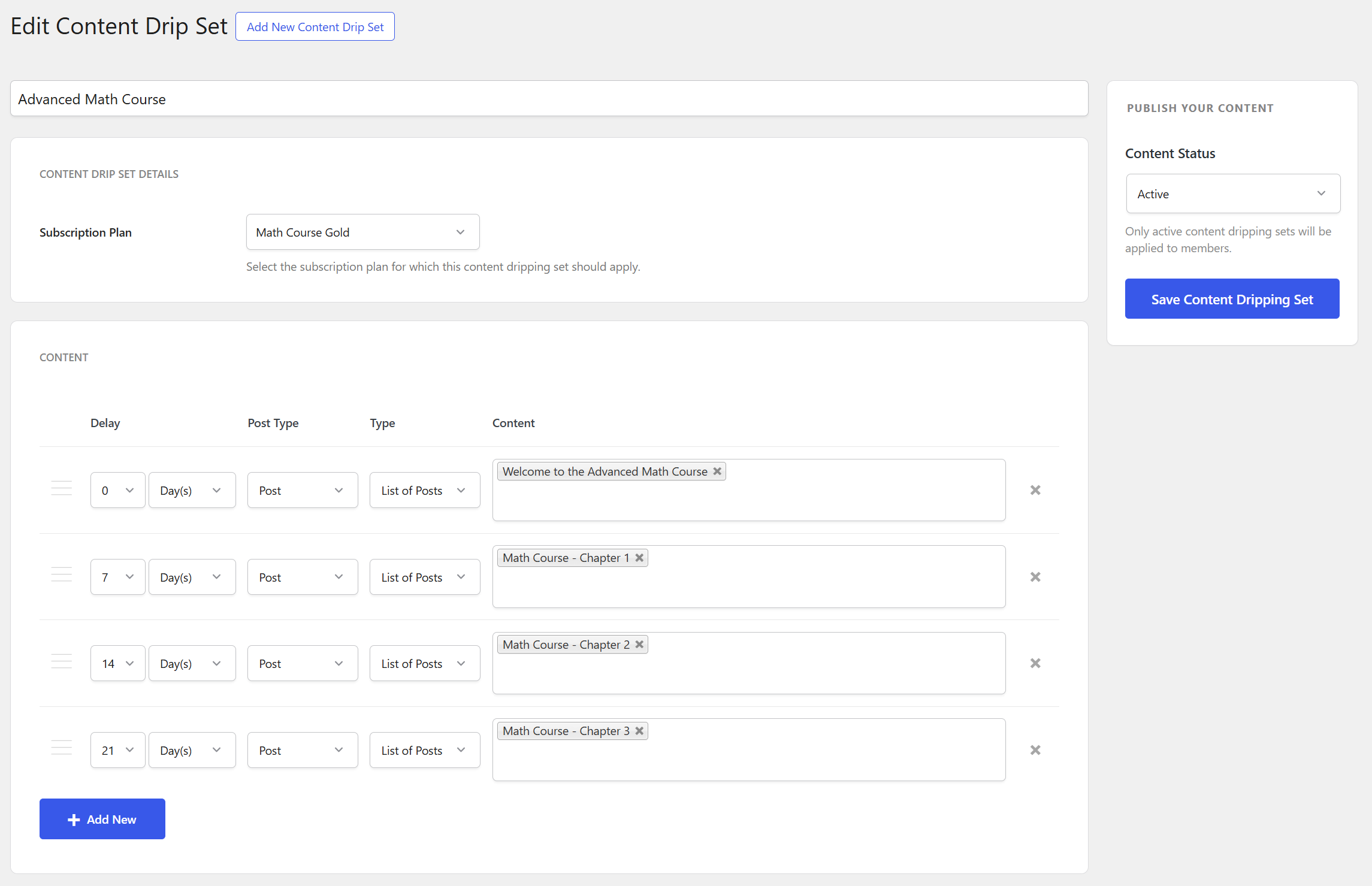 Content Drip set-up example
