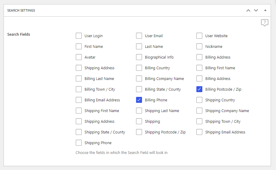 Profile Builder - User Listing - WooCommerce Search Settings