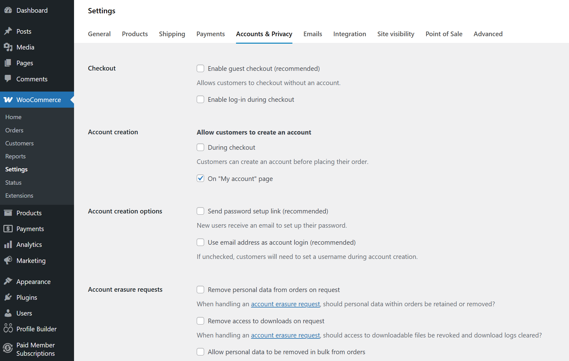 Profile Builder Pro - WooCommerce Sync - Enable Registration on the My Account Page
