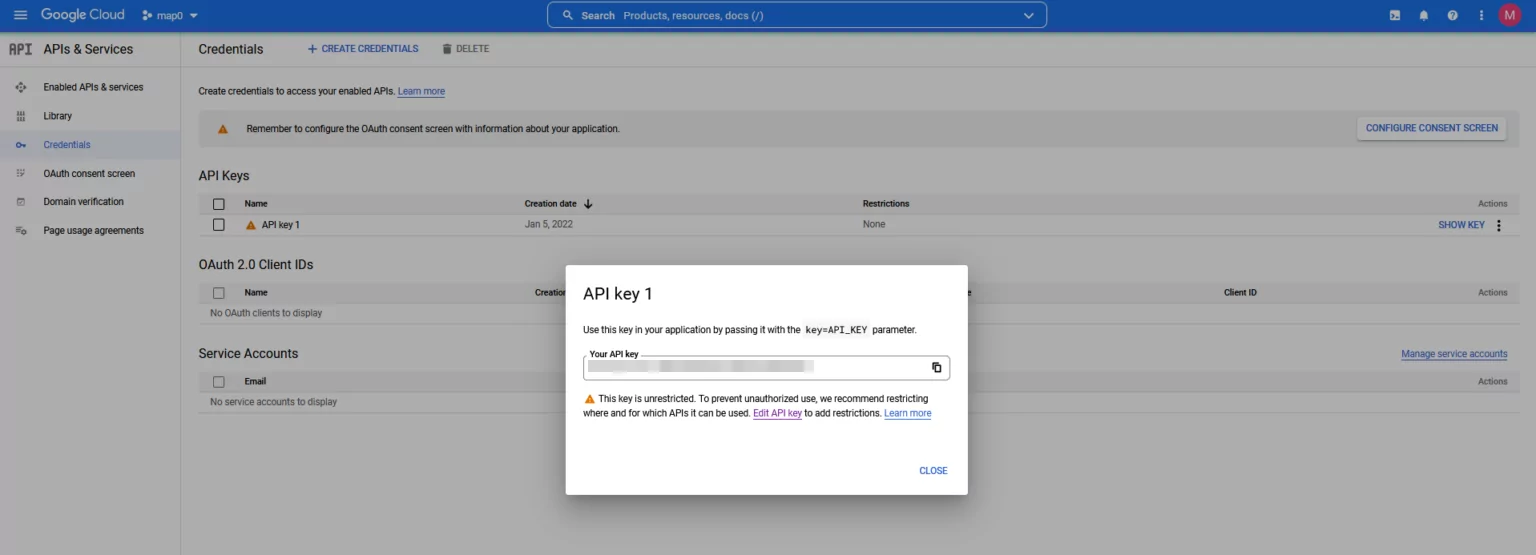 google cloud platform API key