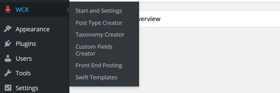 WCK - WordPress Dashboard Menu Item