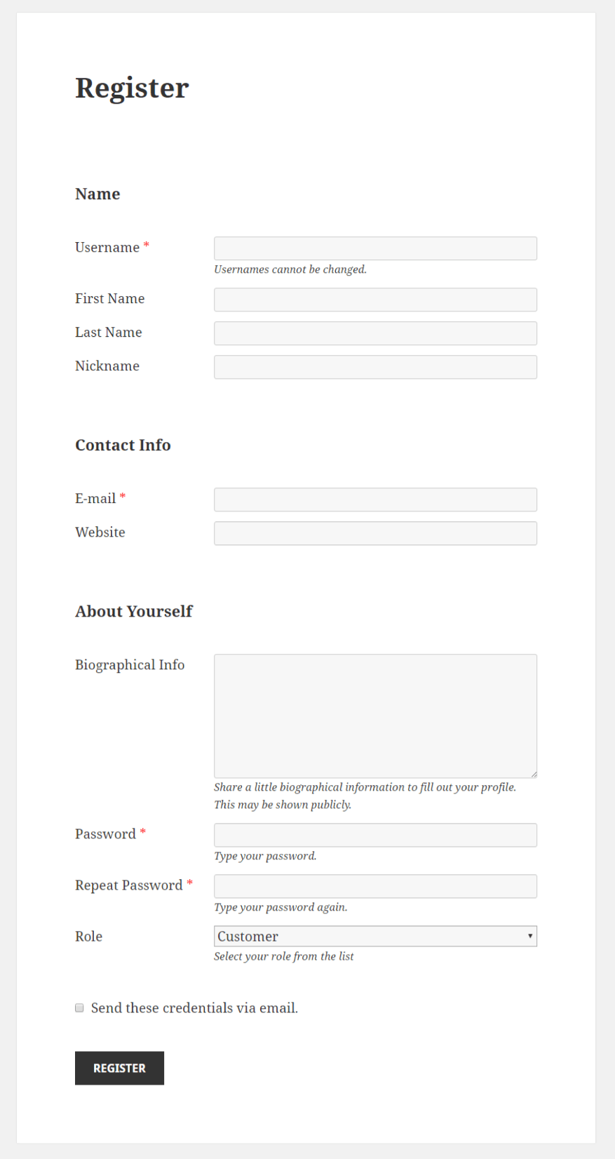 Profile Builder - Select (User Role) Field Front-End
