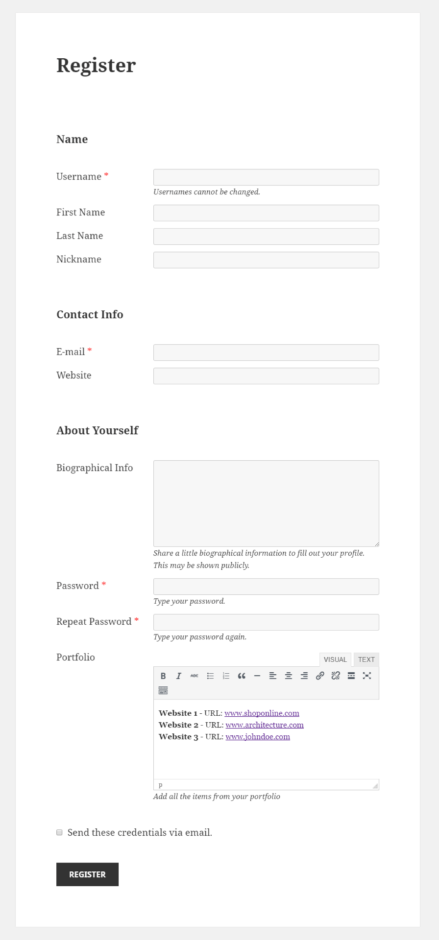 Profile Builder - WYSIWYG Field Front-End