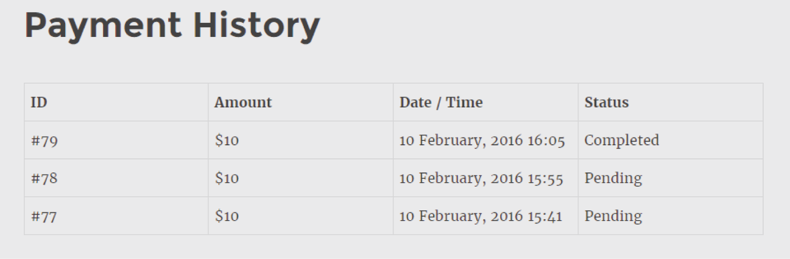 Paid Member Subscriptions - Payment History