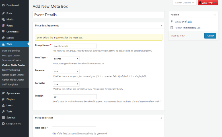 WordPress Creation Kit - Custom Fields Creator - Repetear Custom Meta Box