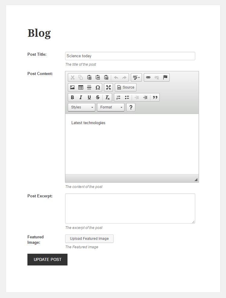 WordPress Creation Kit - Frontend Posting - Edit Custom Post Type