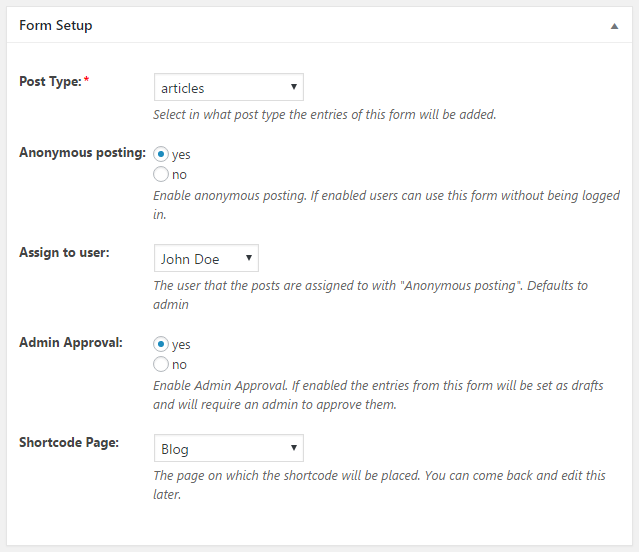 WordPress Creation Kit - Frontend Posting - Form Setup