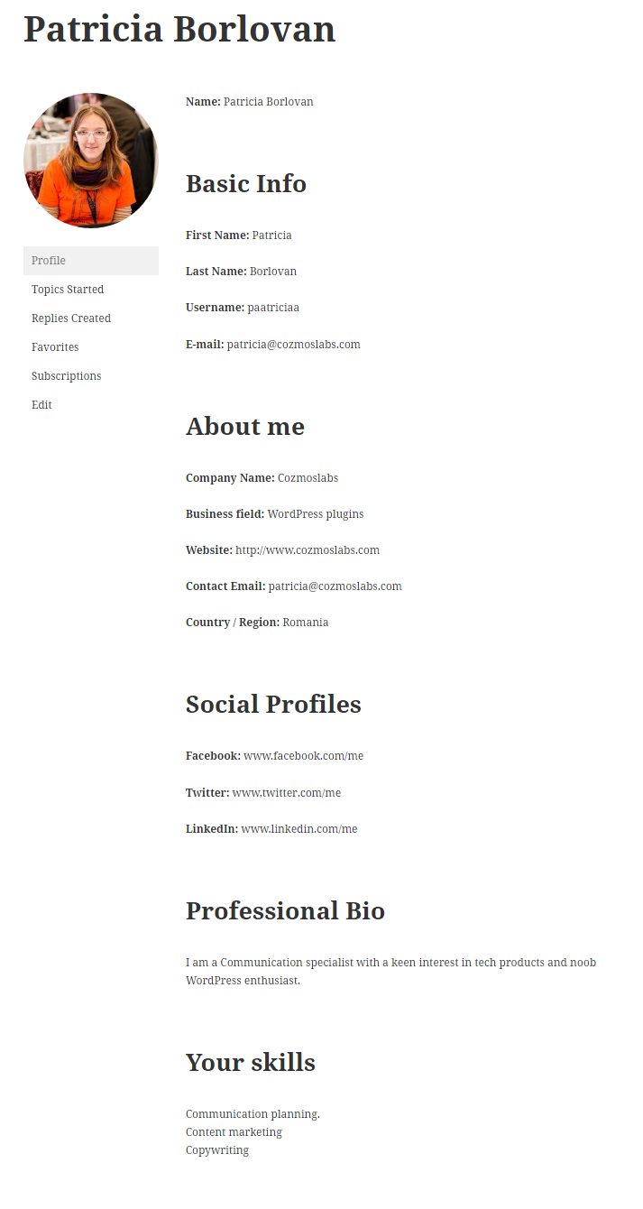 bbpress user profile