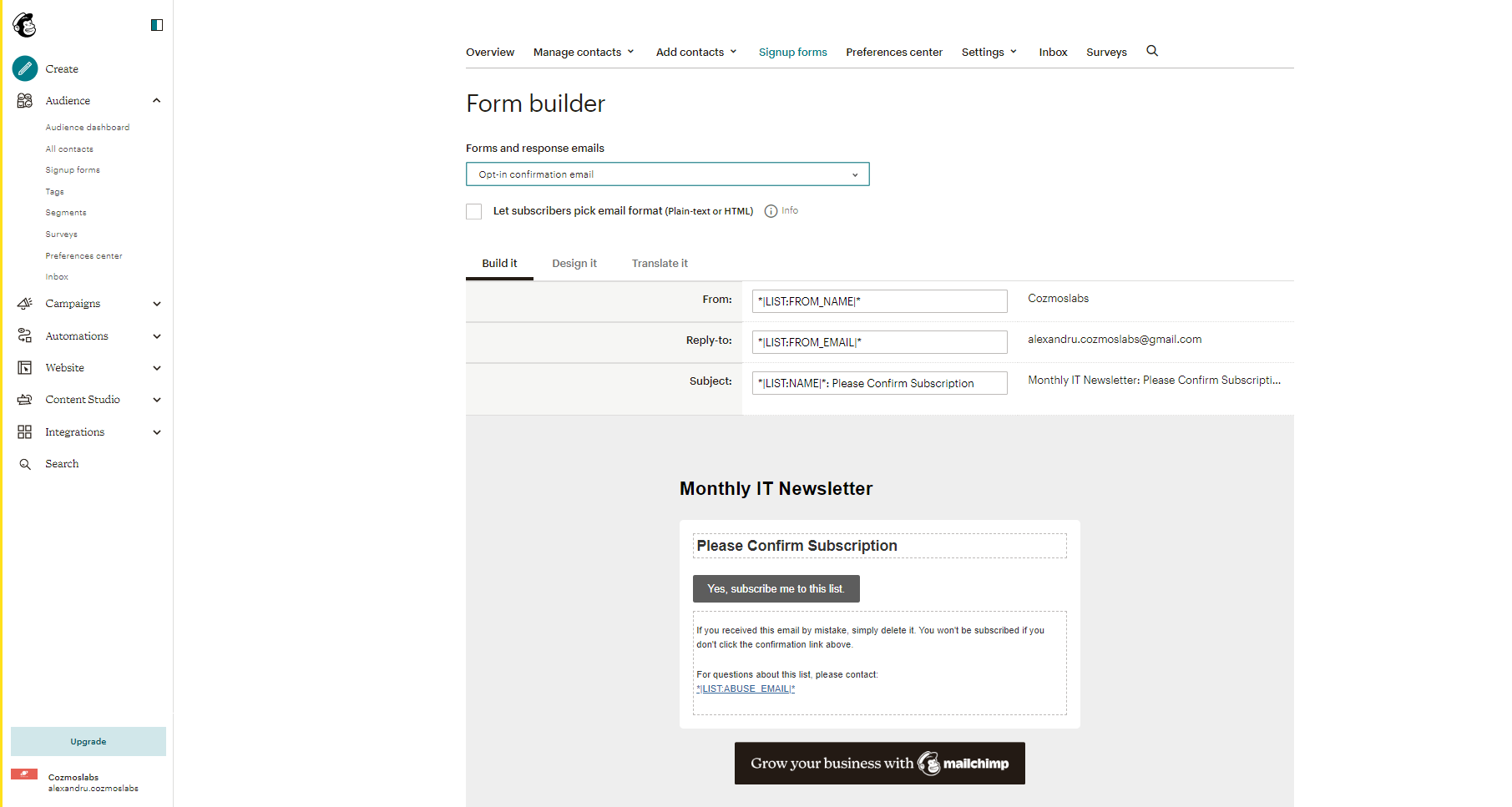 Profile Builder - MailChimp - Double Opt-In Template