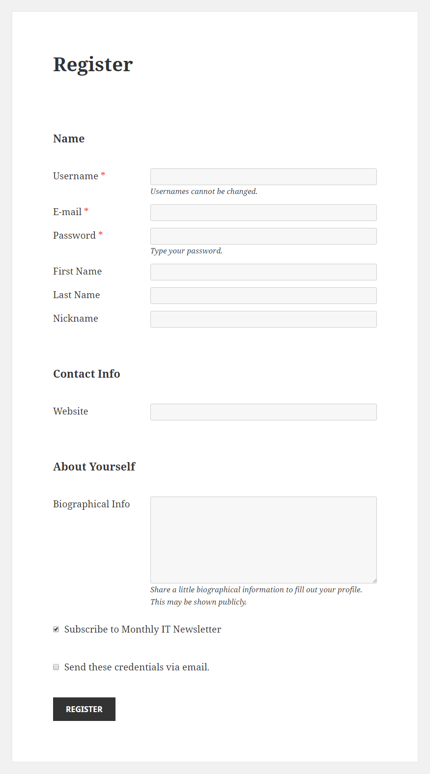 Profile Builder Pro - MailPoet - Registration Form