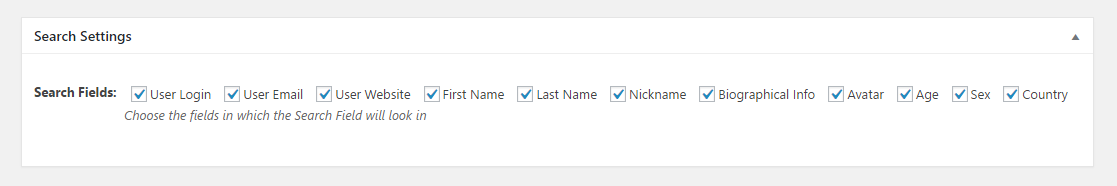 Profile Builder - User Listing - Search Settings