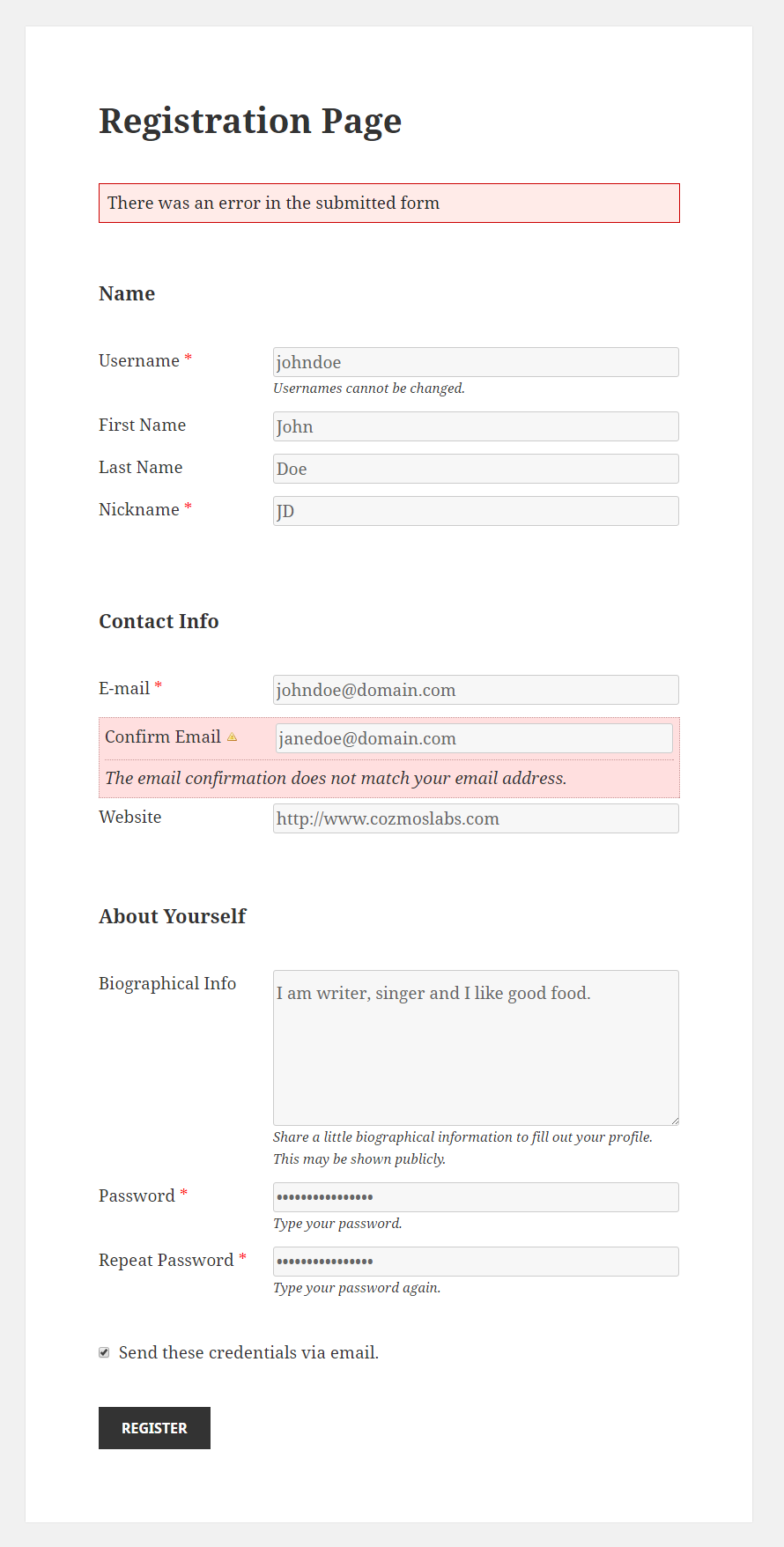 Profile Builder Pro - Email Confirmaton Field - Registration Form