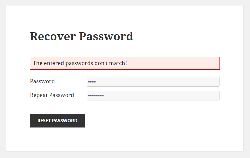 Profile Builder Pro - Shortcodes - Reset Password Form Front End Error