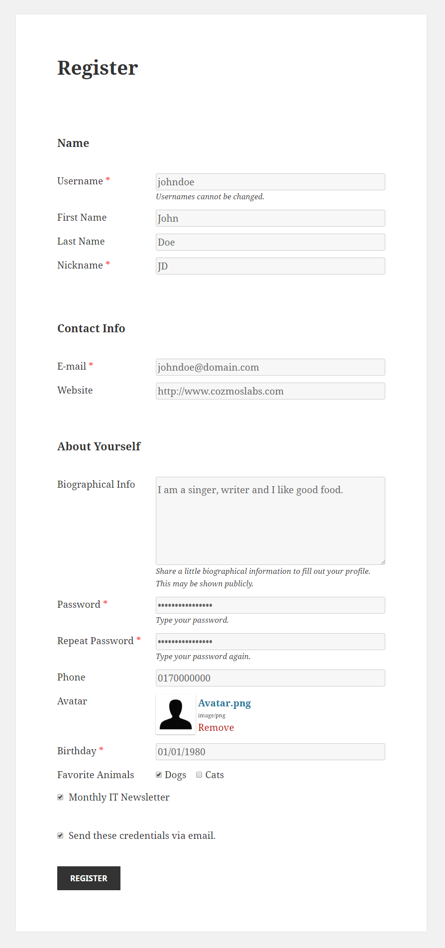 Profile Builder - MailChimp - Registration Form