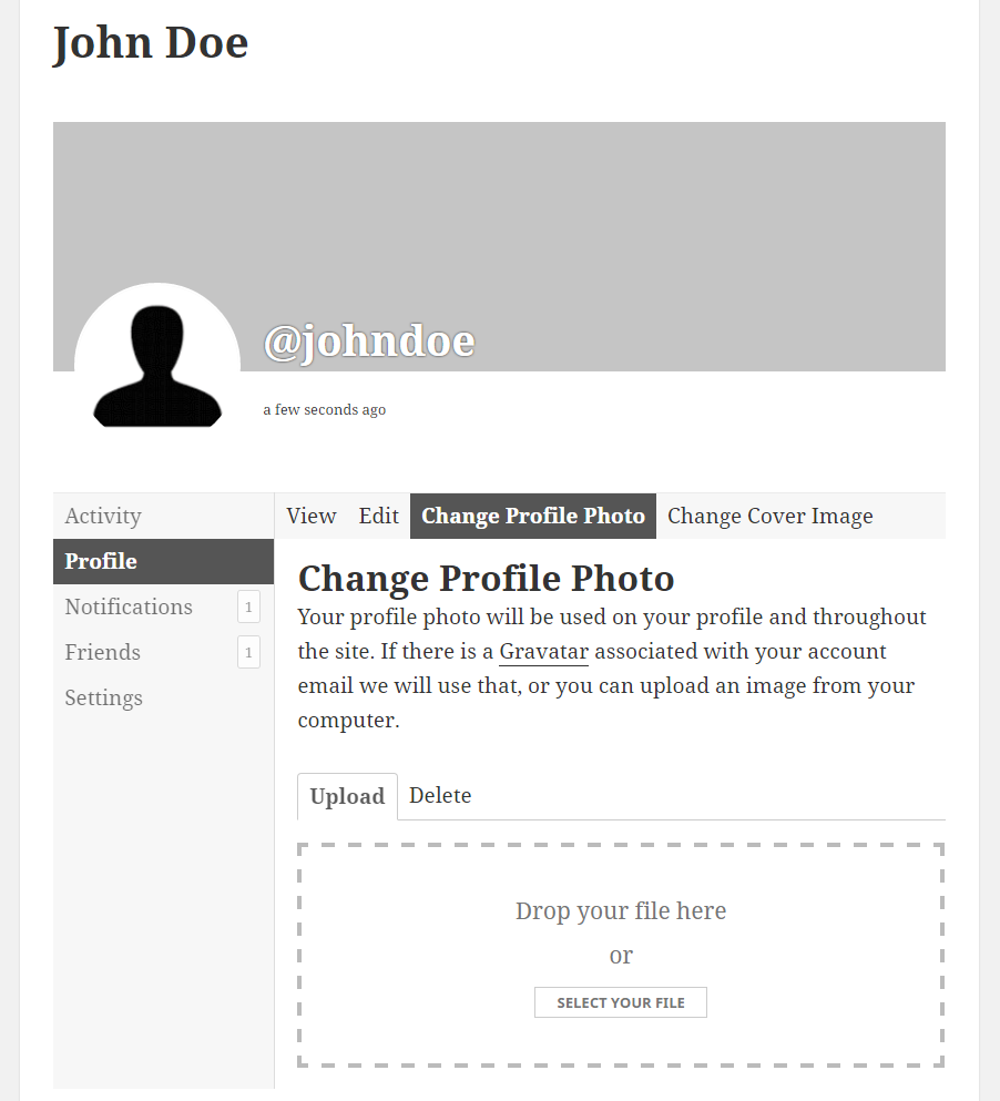 Profile Builder Pro - BuddyPress - Change Profile Photo