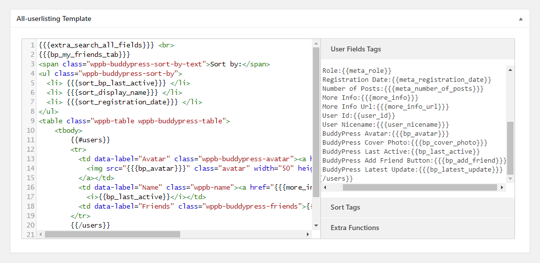 Profile Builder Pro - BuddyPress - User Listing - All-Userlisting - BuddyPress User Tags and Extra Functions