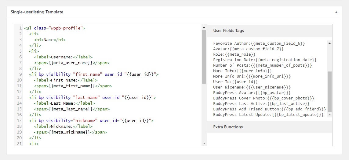 Profile Builder Pro - BuddyPress - User Listing - Single-Userlisting - BuddyPress User Tags and Extra Functions