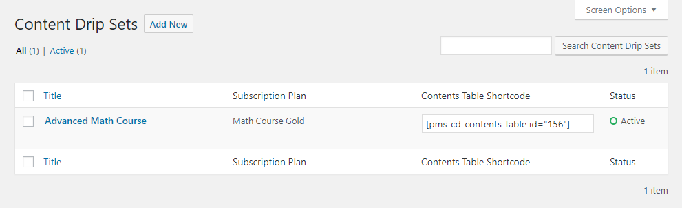 Paid Member Subscriptions Pro - Content Dripping - Content Table Shortcode